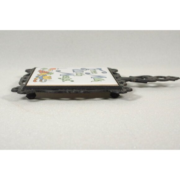Vintage Trivet Free Milk With Meals Ceramic Tile Cast Metal Hot Pad Wall Hanger - Picture 2 of 3